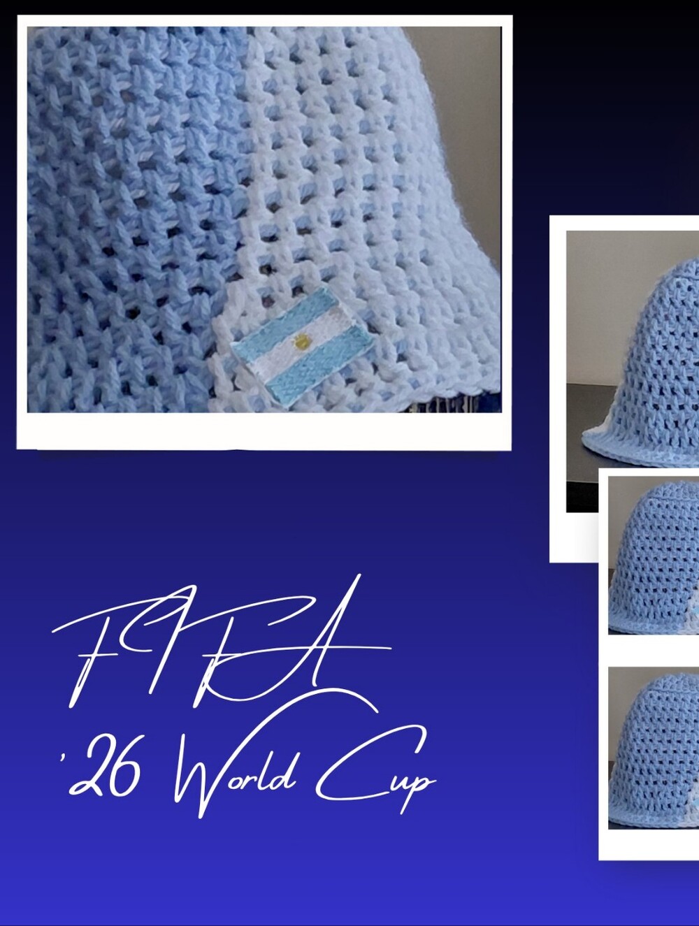 Handmade Light Blue Crochet Hat with Argentina Patch